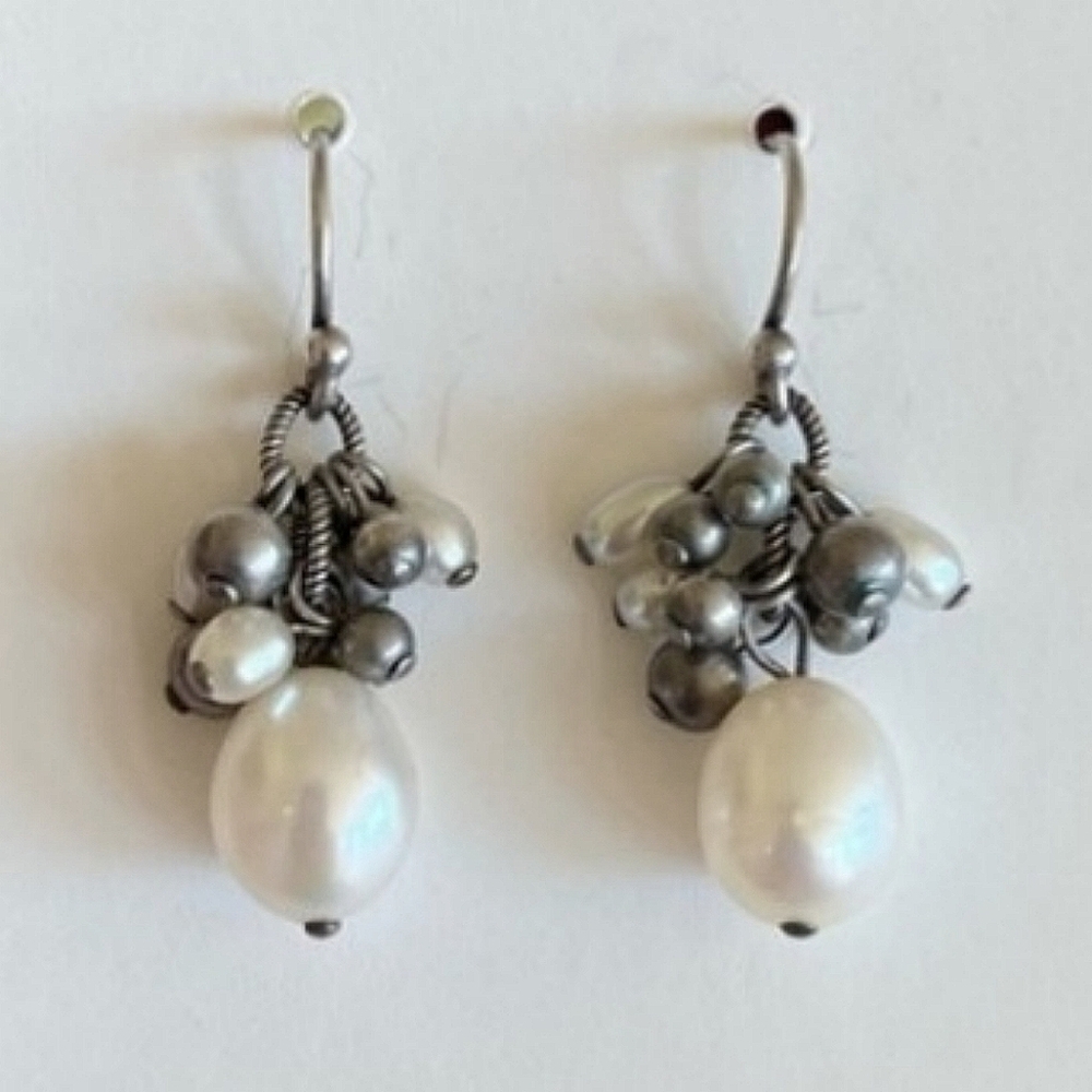 Silpada Sterling Silver Freshwater Pearl Dangle Cluster Earrings W1352